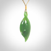 Hand carved New Zealand jade, single twist pendant. Jade twist pendant hand carved in New Zealand. Made by NZ Pacific, jade jewellery for sale online. One only hand made by Ross Crump.